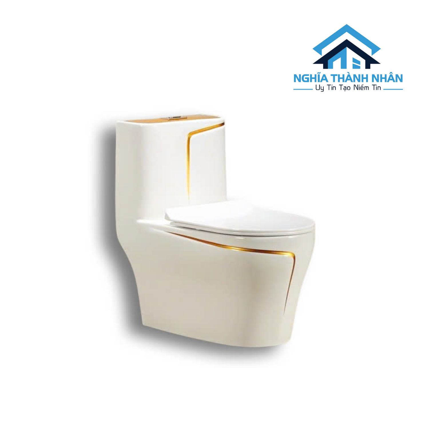 Bồn Cầu Khối Men Sứ Viền Vàng Cao Cấp