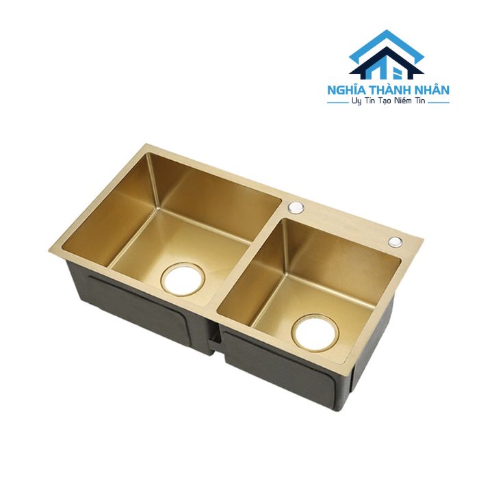 Chậu Rửa Chén Inox Nano Vàng 2 Hộc Lệch